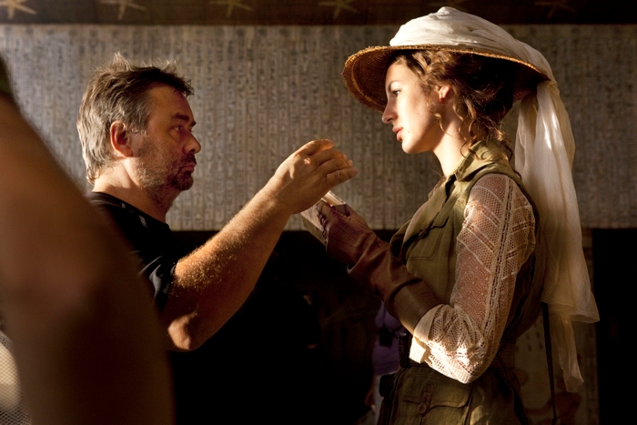 Louise Bourgoin with Luc Besson on the set of Adele Blanc-Sec