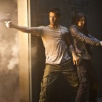 Colin Farrell (left) and Jessica Biel star in Columbia Pictures' action thriller TOTAL RECALL.